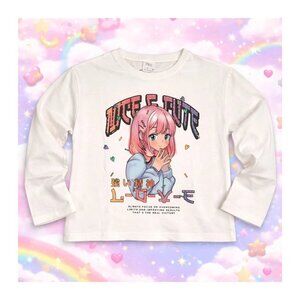 ZARA Girls Anime Graphic T-Shirt SZ 10 Kawaii Manga Japan Cute Tee Fashion